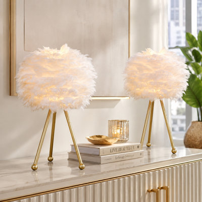 Marjorie 19" Modern Glam Feather Gold Tripod Table Lamp with Soft Lighting