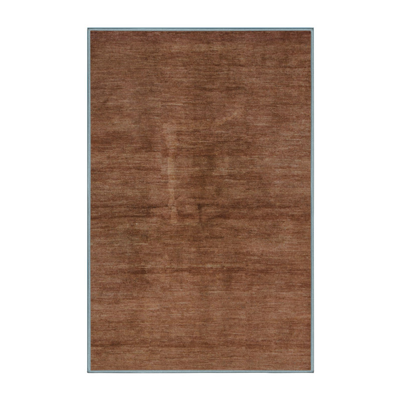 Tapis uni en polyester / laine tissé à la machine en brun clair / brun foncé, Rectangle 7 pi x 10 pi