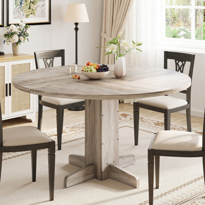 Table de salle à manger ronde pour 4 à 6 personnes, table de cuisine en bois de 47 po avec base piédestal robuste, tables de salle à manger de ferme, salle à manger, cuisine, salon, gris
