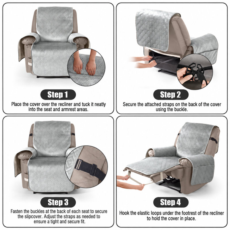 Housse pour fauteuil inclinable avec coussins en T en velours Wildee, Petit l 23 po, Velours gris clair