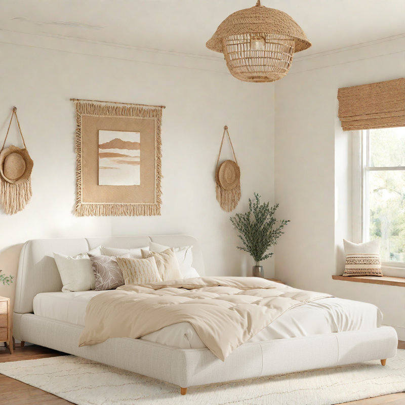 Modern Upholstered Bed With Comfortable Headboard, Embedded Design And Wood Legs, King