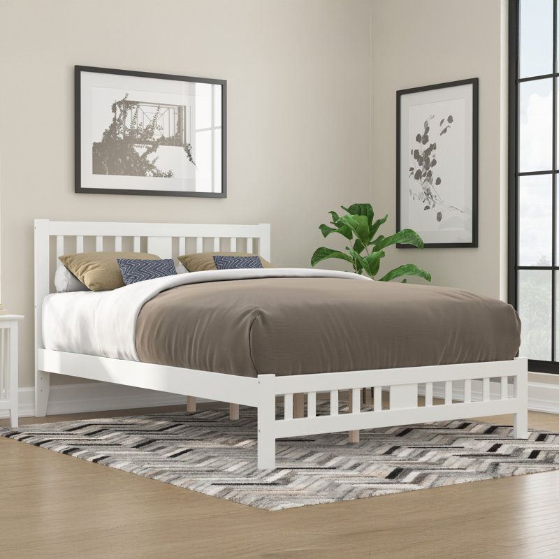 Lit en bois massif Jordon, Grand, Blanc