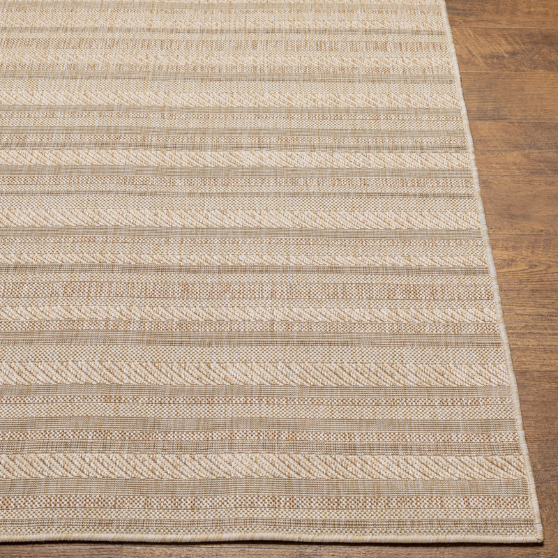 Beige Modern Outdoor Rug, Striped Stain Resistant Easy to Clean Rug For Patio, Balcony, Decks & Garden
