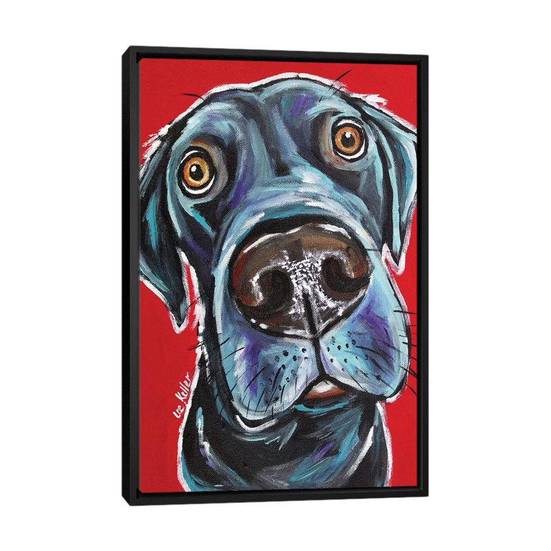 Hippie Hound Studios Labrador Arlo - impression sur toile tendue, H 26 po x l 18 po x P 1,5 po, Toile avec cadre noir