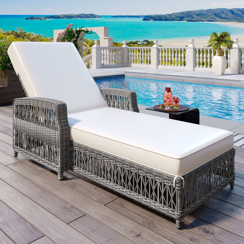 Adjustable Patio Lounger with Durable Wicker and Comfortable Cushions for Relaxation and Versatility, Beige