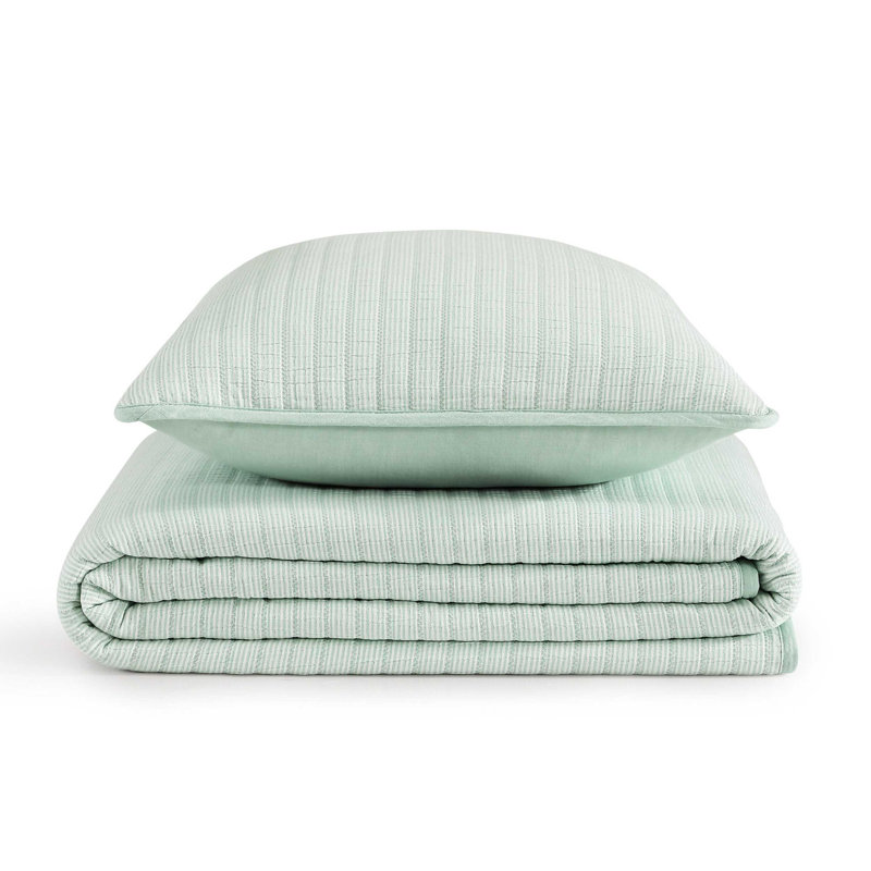 Ensemble de courtepointe réversible en coton Tommy Hilfiger Ithaca, Courtepointe simple + 1 taie décorative standard, Vert