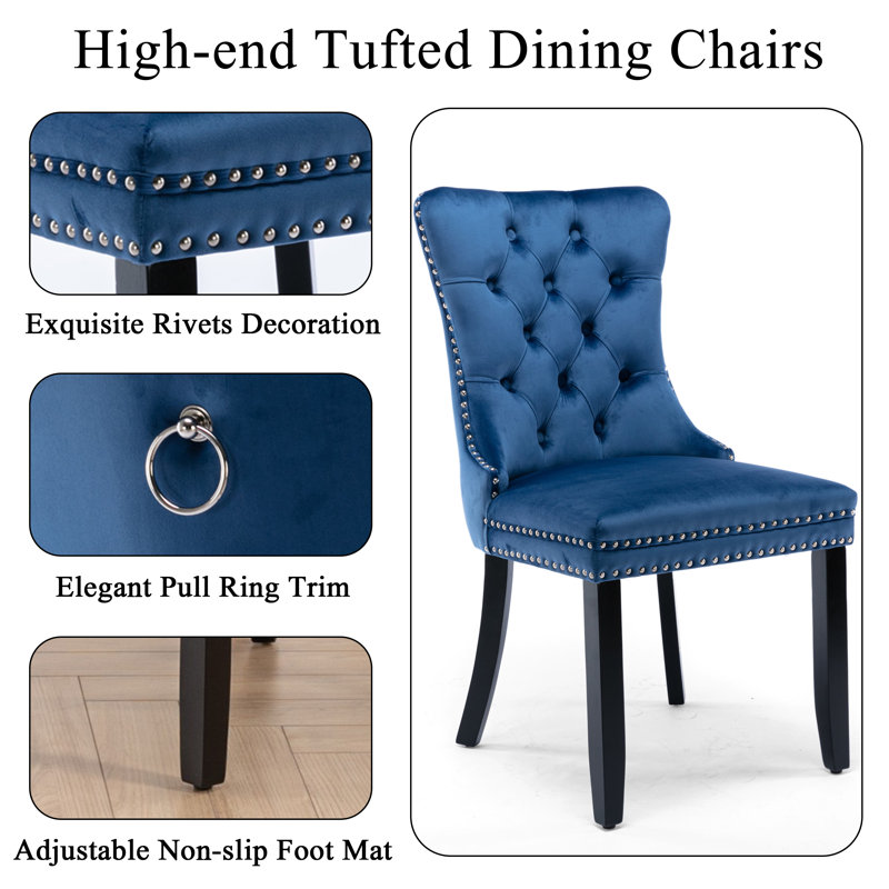 Ensemble de salle à manger à piédestal rond avec revêtement capitonné, Bleu