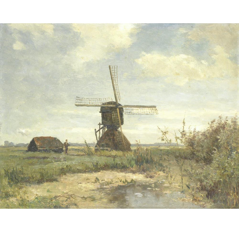 «Sunny Day», un moulin à vent sur une voie d'eau »par Paul Joseph Constantin Gabriël - Art mural sur toile tendue avec châssis