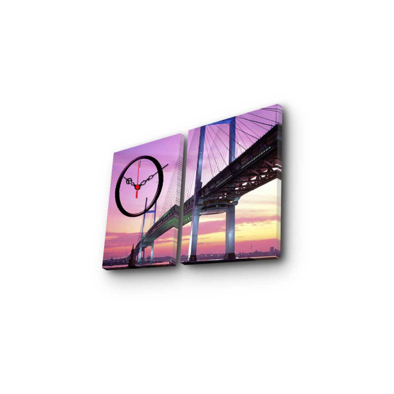 Horloge murale élégante en toile décorative (2 pièces), 23,6 x 15,0 pouces | 100% toile de suède et cadre 100% bois (épaisseur: 1,2 po) | Décoration élégante pour le salon et le bureau, design intemporel