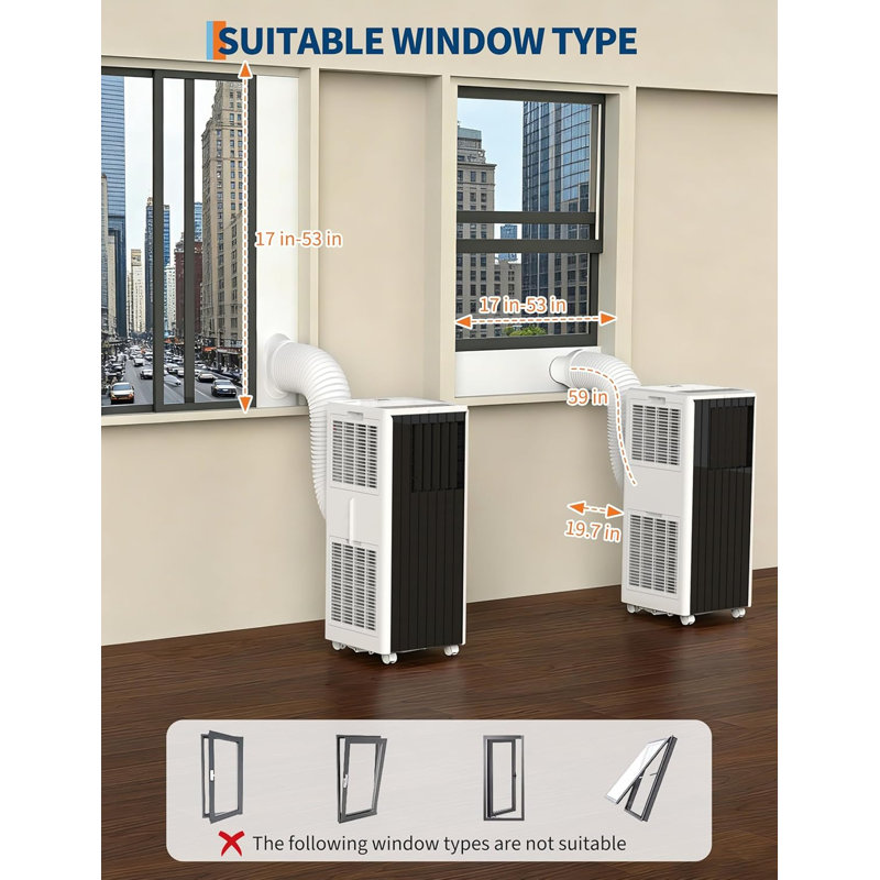 Climatiseur portatif 8 000 BTU pour 350 pieds carrés Pi., Avec ensemble de fenêtre, télécommande, fonctionnement silencieux, minuterie et mode veille pour la chambre à coucher et le salon