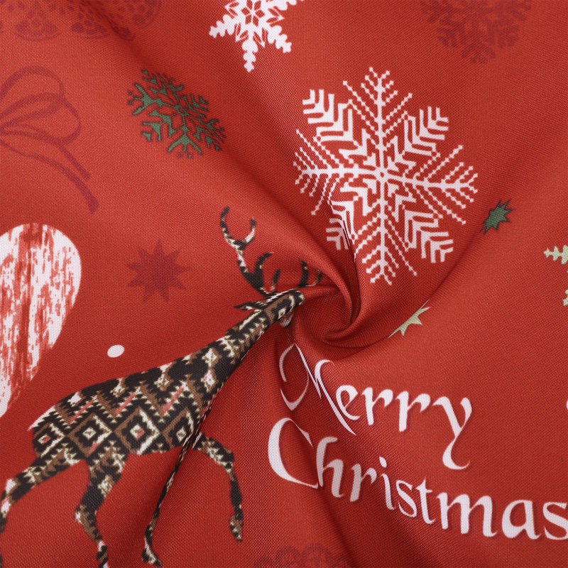 Red Oil-Proof Fabric with Reindeer & Snowflake Print | Washable Durable Holiday Cover for Indoor/Outdoor Party Decor