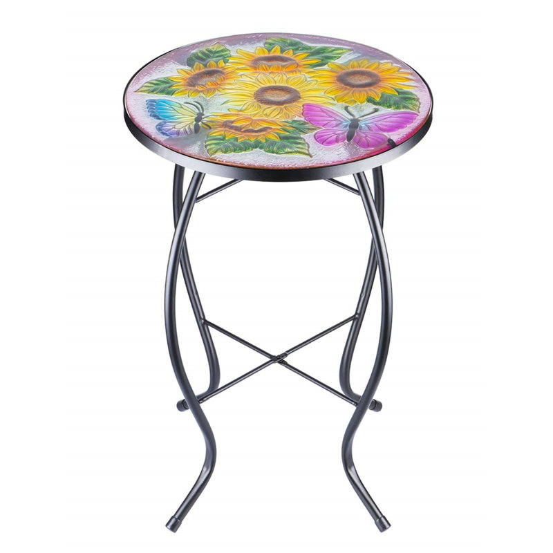 Sayre Round Glass Outdoor Side Table - 35.6 cm W 35.6 cm D