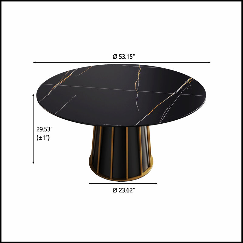 Table de salle à manger moderne en pierre artificielle ronde avec base en fer noir, six places, design élégant et durable