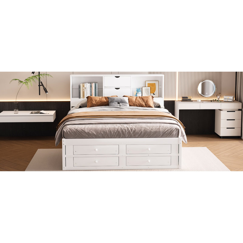 Lit de rangement blanc très grand avec 8 têtes de lit et 8 tiroirs