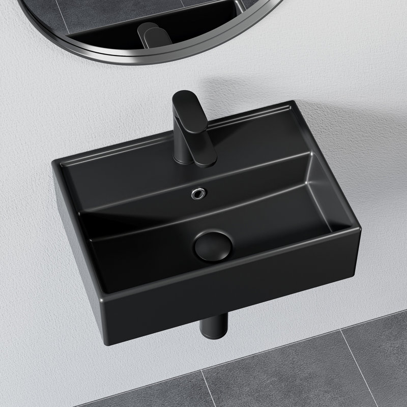  Ceramic Bathroom Wash Basin 45 * 31 * 13cm - Countertop/wall-mounted Rectangular Sink - Black
