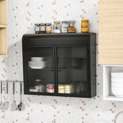 2-Door Wall-Mounted Metal Storage Cabinet With Tempered Glass Doors & Shelves
