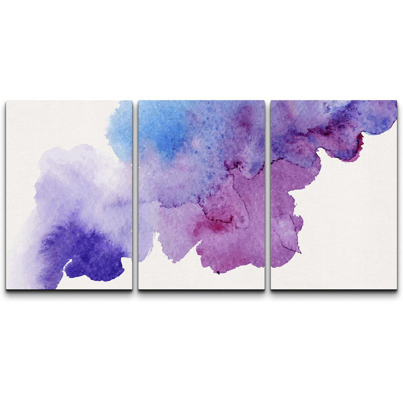 Bleu et mauve, aquarelle, taches, abstrait, formes, illustrations, art moderne, ultra, H 24 po x l 48 po