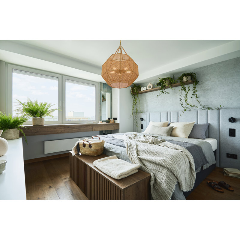 Selby 5-Light Hubbs in Burnished Brass and Rattan