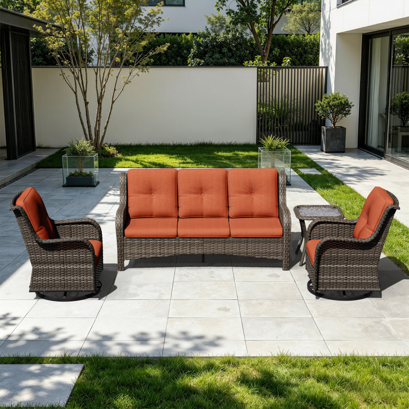 Ensemble de conversation d'extérieur pour 5 personnes avec coussins Solene, Orange
