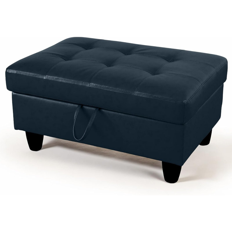 Orella 34" Wide Faux Leather Vegan Leather Rectangle Tufted Hinged Flip-Top Storage Ottoman Bench, Peacock Green 