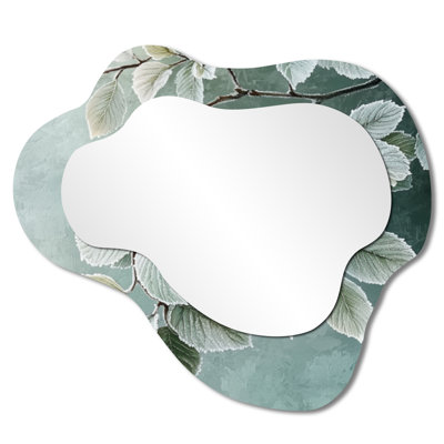Frosted Leaves I - miroir mural décoratif à motif de nuage de feuilles, miroir de coiffeuse traditionnel, imprimé sur métal