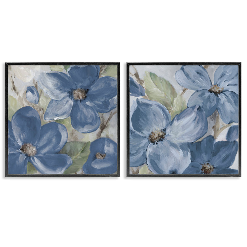 "Blue Blooming Petals", ensemble de 2 giclées par Lanie Loreth, Giclée encadrée noir minuit, H 17 po x l 17 po
