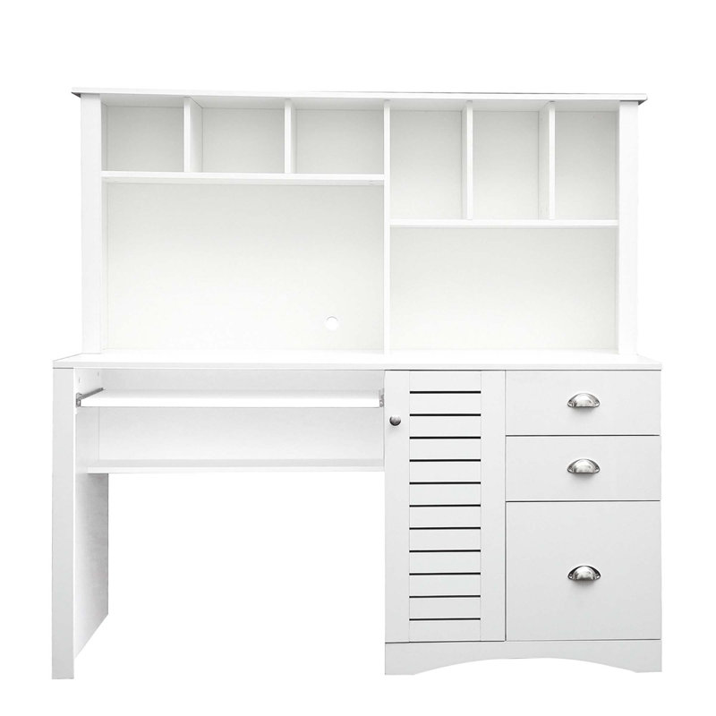 Home Office Computer Desk with 3 Large Drawers & Hutch, White
