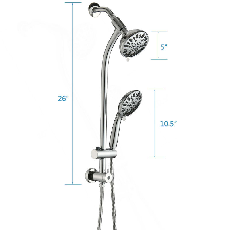 No-Tool Installation 5" Rain Shower & 7-Spray Handheld Combo with 26" Adjustable Slide Bar, Dual Flow 1.8GPM WaterSense​