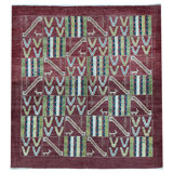 Hand-Knotted High-Quality Blue and Rust Area Rug