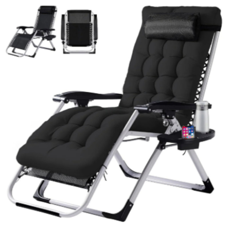 Zero Gravity Reclining Chair - Padded Folding Outdoor Lounge Chair with Removable Cushion, Cup Holder Tray & Headrest for Patio, Camping & Indoor Use