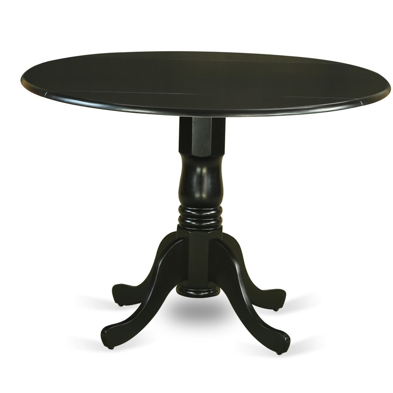 3 Piece Dining Set Contains a Round Dining Room Table with Dropleaf and 2 Linen Fabric Kitchen Chairs, Black, Linen Black
