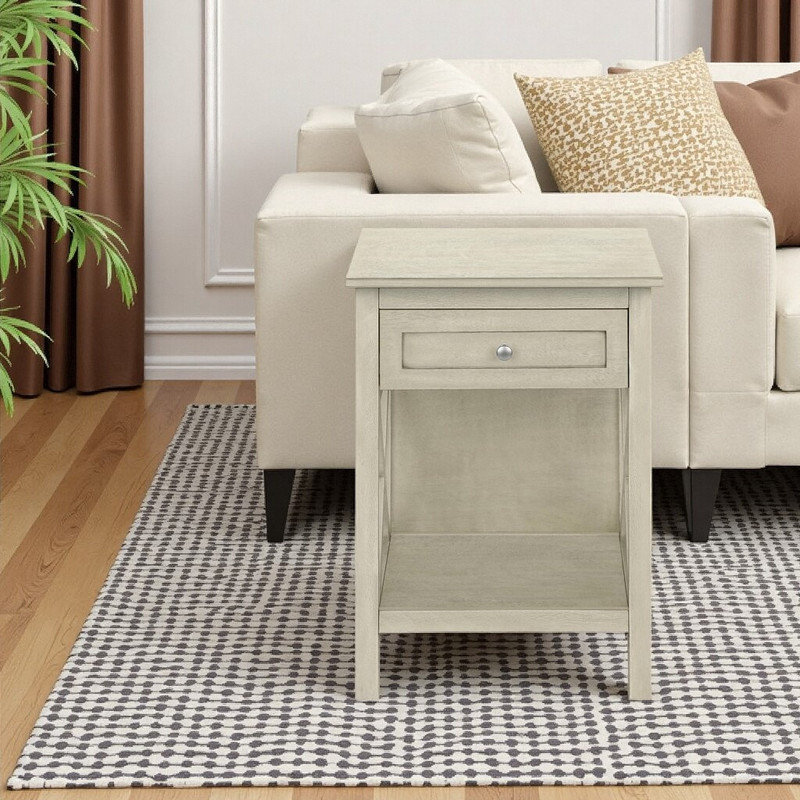 Table de bout en placage de bois avec motif en X et rangement, 19 po x 15,75 po x 25 po