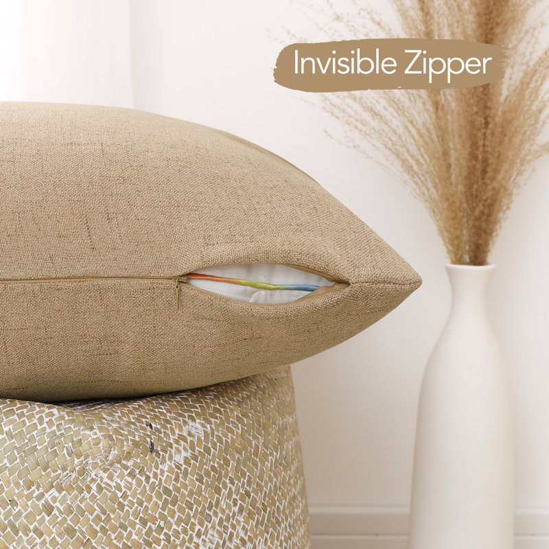 Honey Gold Faux Linen 22" x 22" Reversible Pillow Covers Set