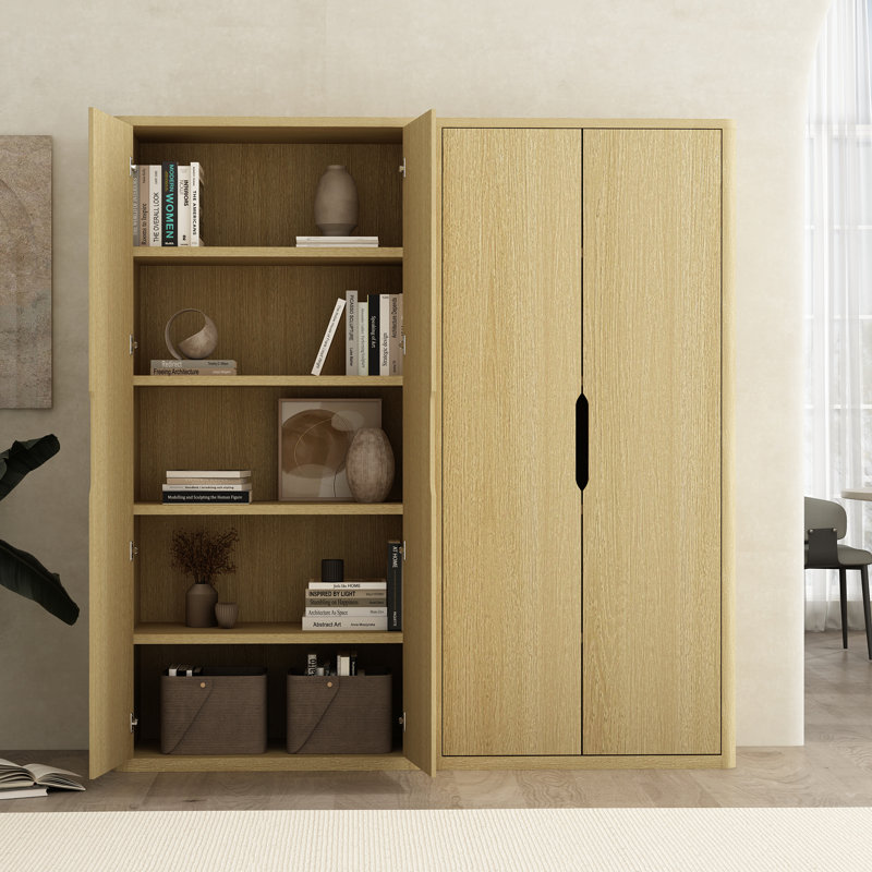 Bibliothèque moderne à 5 tablettes avec portes en chêne naturel H 79 "x l 38" Rivington, Chêne naturel