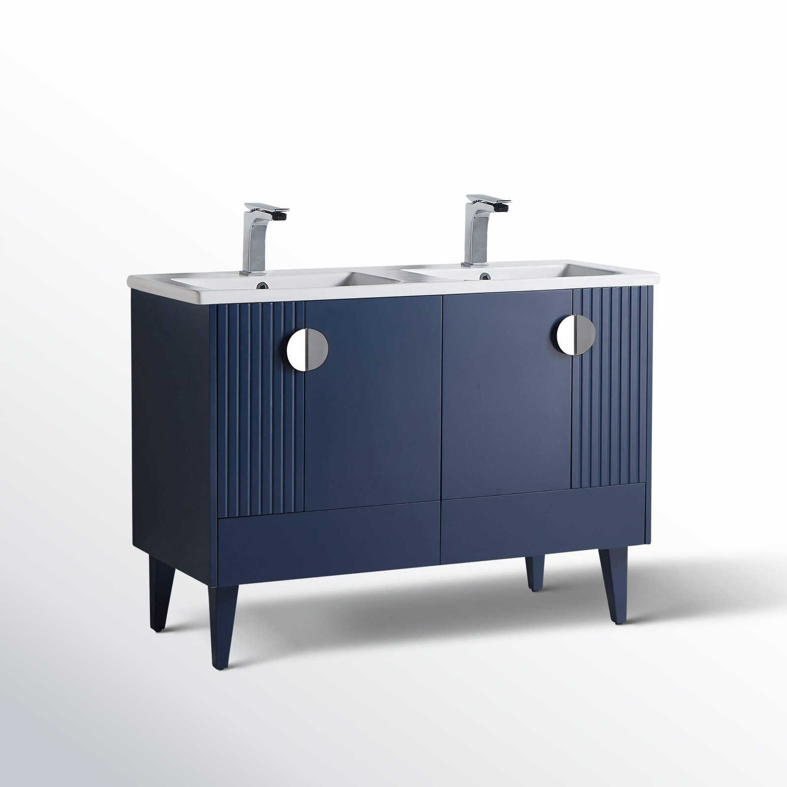 Saimah 47.25'' Double Bathroom Vanity, Polished Chrome, Navy Blue