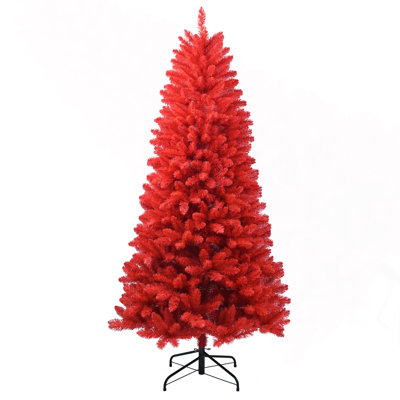 Arbre de Noël rouge 5 pi - Arbre en PVC rouge pur avec 624 pointes, branches articulées pour une installation facile, support en métal stable, décoration audacieuse des Fêtes