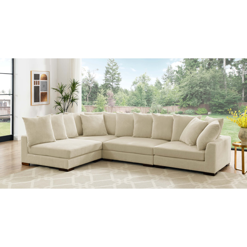 Canapé modulaire 4 pièces Aurick, Velours côtelé beige