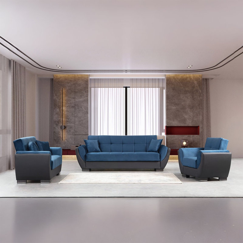 Fauteuil Lowa, Velours bleu