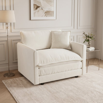 Fauteuil d'appoint surdimensionné à assise profonde avec coussin de dossier moelleux et revêtement richement texturé, blanc crème