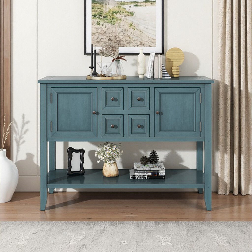 Red Barrel Studio® Vintage Console Table with 4 Drawers & Shelf for ...