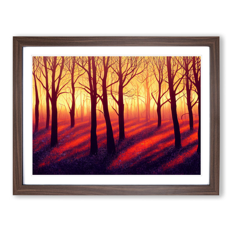 Striking Forest Sunset Vol.5 - Single Picture Frame Print, 46cm H x 64cm W x 2cm D, Walnut