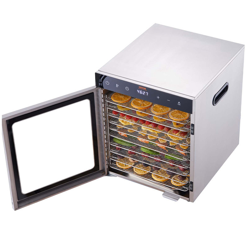 Stainless Steel 10-Tray Food Dehydrator with Adjustable Thermostat