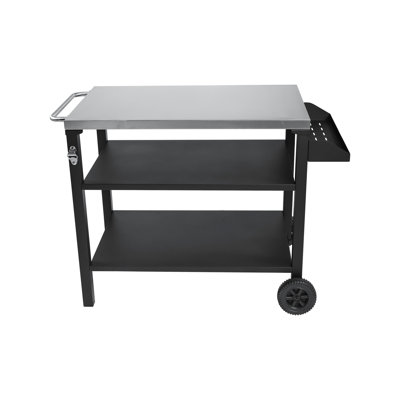 Chariot extérieur de 3 barbecues avec surface en acier inoxydable et tablette latérale, roulettes de table mobiles pour la cour arrière, rouille, articles de gril de rangement spacieux, manipulation facile en douceur, salle à manger multifonctionnelle