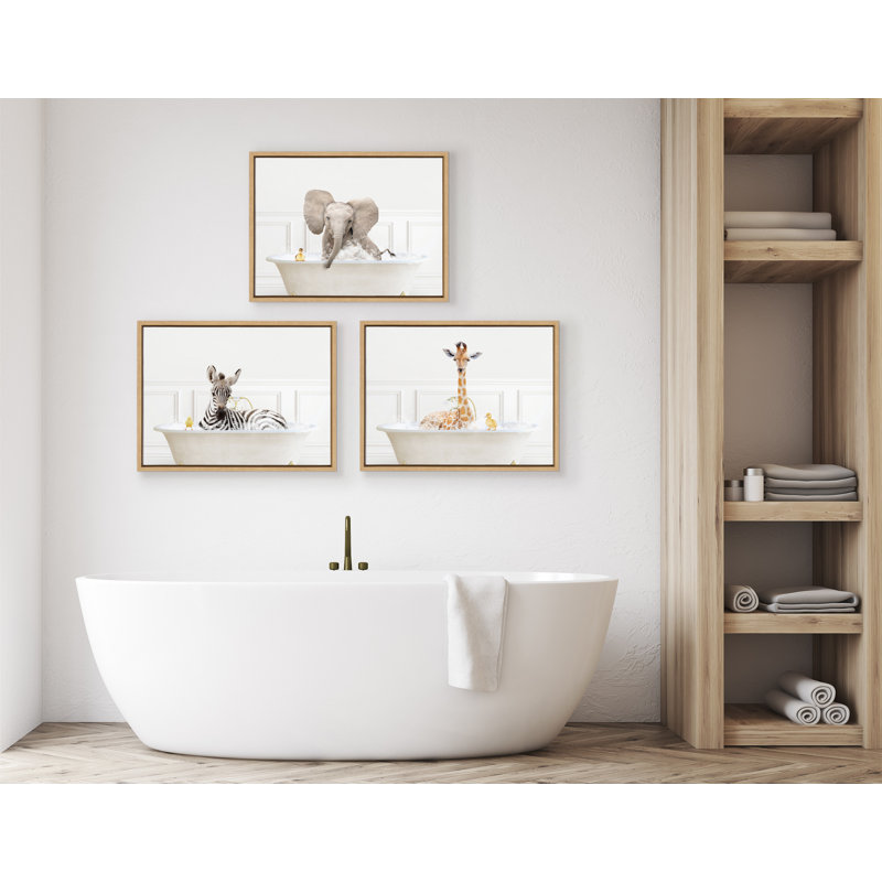 Sylvie Giraffe In Bubble Bath Neutral Style Framed Canvas by Amy Peterson Art Studio 18x24, Natural