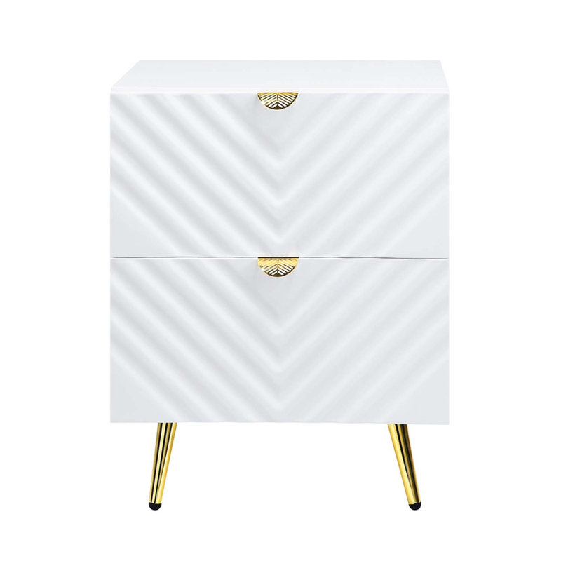 Table de chevet Gaines, finition blanche ultrabrillante