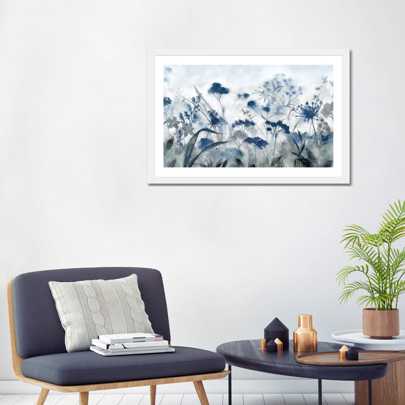 Inky indigo - reproduction d'art, Blanc, Papier encadré blanc, H 24 po x l 32 po x P 1 po