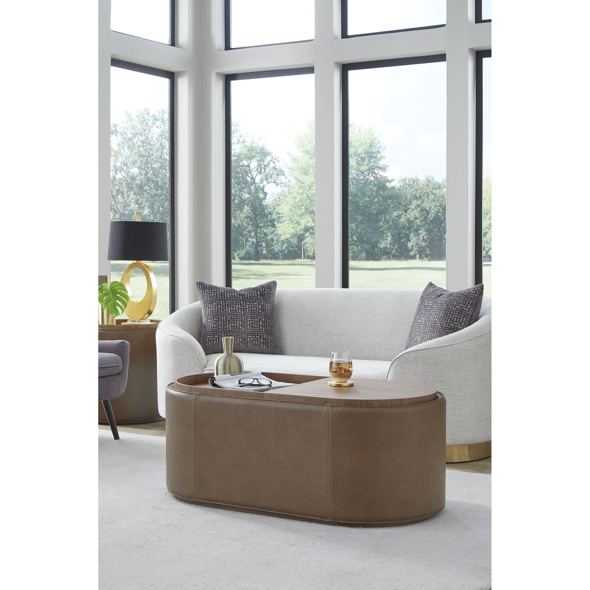 Yeal Leather Upholstered Storage Coffee Table With Wooden Tray Top And Casters