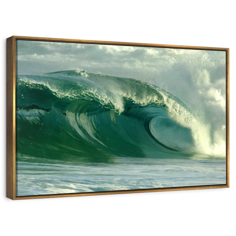 Vague d'océan vert, 46 po x 31 po, Cadre flottant doré