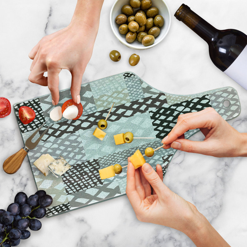 Ambesonne Retro Tempered Glass Cutting Board Patchwork Style Multicolor