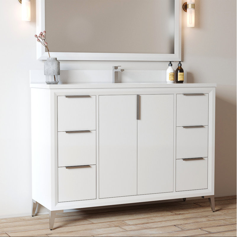 Meuble-lavabo simple 48 po avec plateau Cardier, Blanc